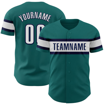Custom Teal White-Navy Authentic Baseball Jersey - Sky-Custom
