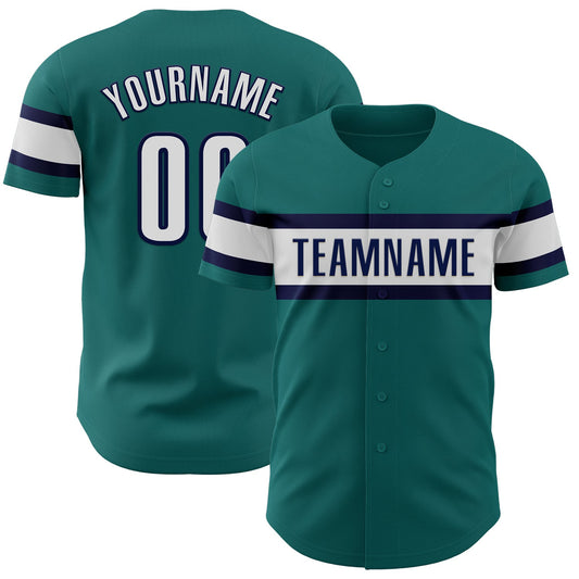 Custom Teal White-Navy Authentic Baseball Jersey - Sky-Custom