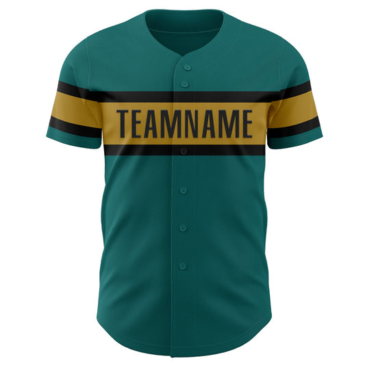 Custom Teal Old Gold-Black Authentic Baseball Jersey - Sky-Custom