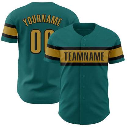 Custom Teal Old Gold-Black Authentic Baseball Jersey - Sky-Custom