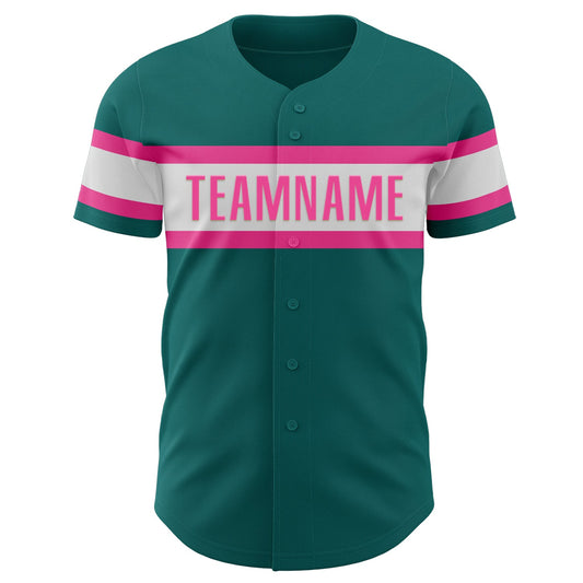 Custom Teal White-Pink Authentic Baseball Jersey - Sky-Custom