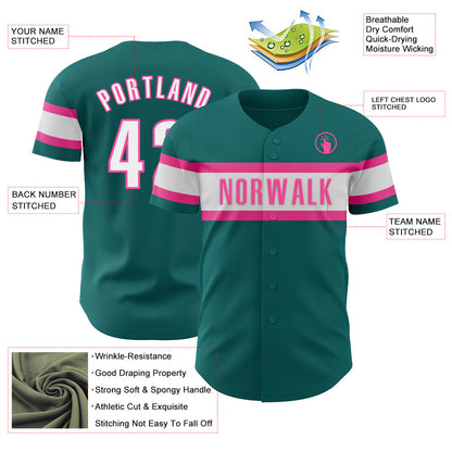 Custom Teal White-Pink Authentic Baseball Jersey - Sky-Custom
