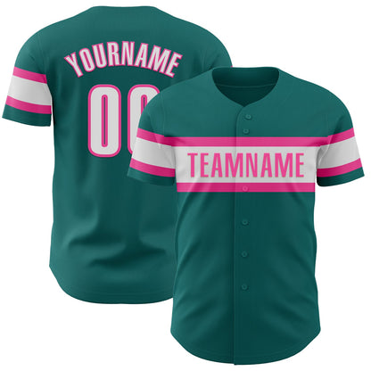 Custom Teal White-Pink Authentic Baseball Jersey - Sky-Custom
