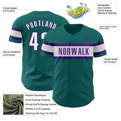 Custom Teal White-Purple Authentic Baseball Jersey - Sky-Custom