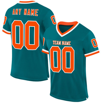 Custom Teal Orange-White Mesh Authentic Throwback Football Jersey - Sky-Custom