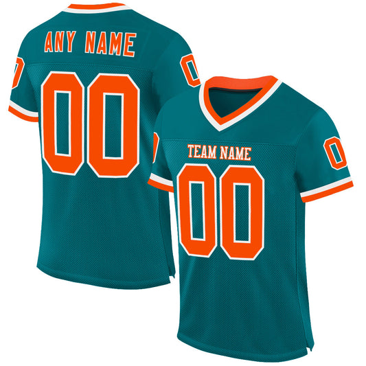 Custom Teal Orange-White Mesh Authentic Throwback Football Jersey - Sky-Custom