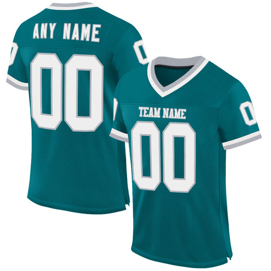 Custom Teal White-Gray Mesh Authentic Throwback Football Jersey - Sky-Custom
