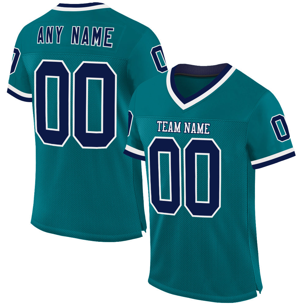 Custom Teal Navy-White Mesh Authentic Throwback Football Jersey - Sky-Custom