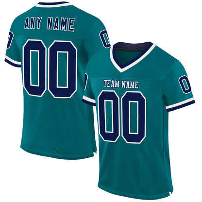 Custom Teal Navy-White Mesh Authentic Throwback Football Jersey - Sky-Custom