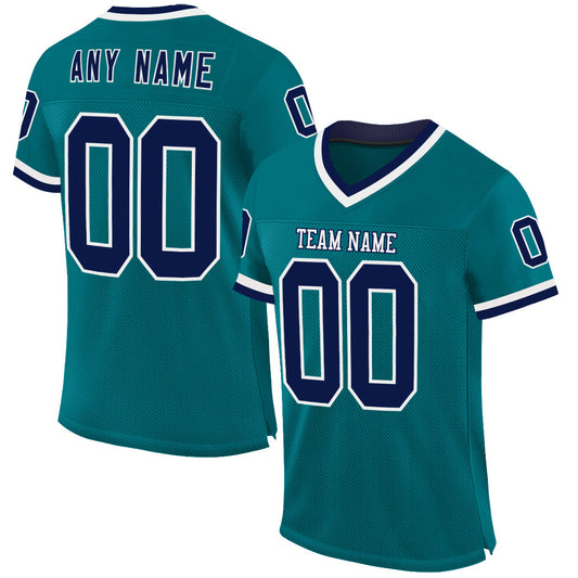 Custom Teal Navy-White Mesh Authentic Throwback Football Jersey - Sky-Custom