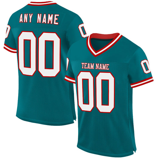 Custom Teal White-Red Mesh Authentic Throwback Football Jersey - Sky-Custom