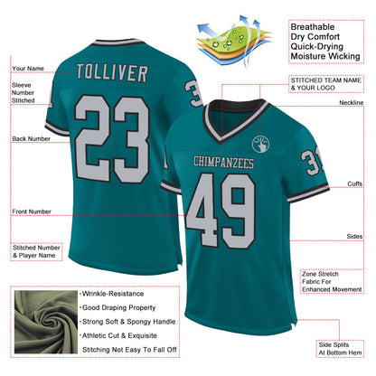 Custom Teal Gray-Black Mesh Authentic Throwback Football Jersey - Sky-Custom