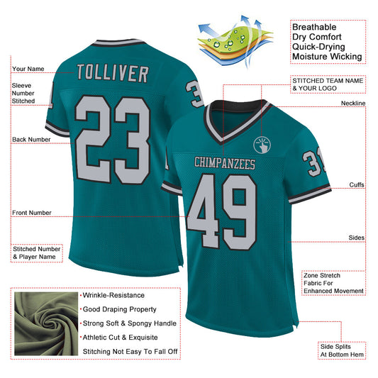 Custom Teal Gray-Black Mesh Authentic Throwback Football Jersey - Sky-Custom