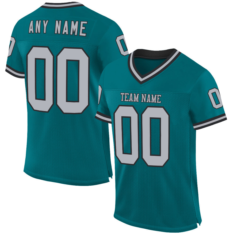 Custom Teal Gray-Black Mesh Authentic Throwback Football Jersey - Sky-Custom