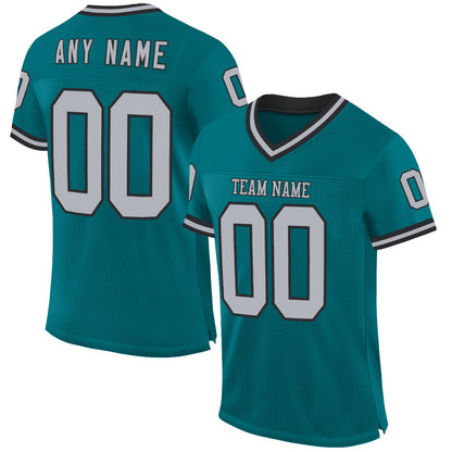 Custom Teal Gray-Black Mesh Authentic Throwback Football Jersey - Sky-Custom