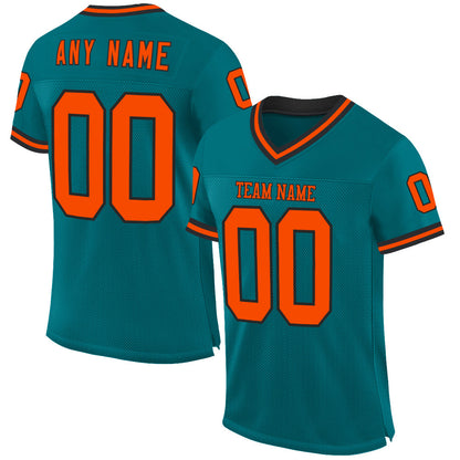 Custom Teal Orange-Black Mesh Authentic Throwback Football Jersey - Sky-Custom