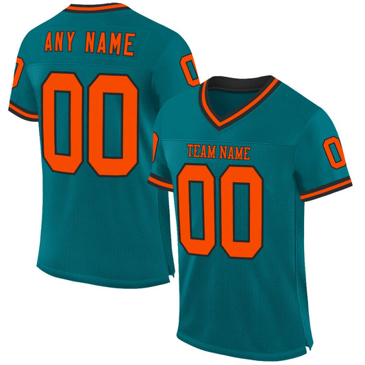 Custom Teal Orange-Black Mesh Authentic Throwback Football Jersey - Sky-Custom