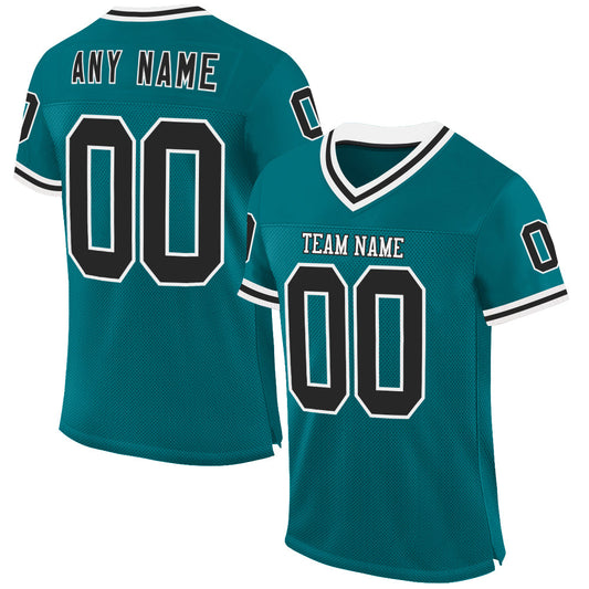 Custom Teal Black-White Mesh Authentic Throwback Football Jersey - Sky-Custom