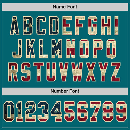 Custom Teal Vintage USA Flag Cream-Red Mesh Authentic Throwback Football Jersey - Sky-Custom