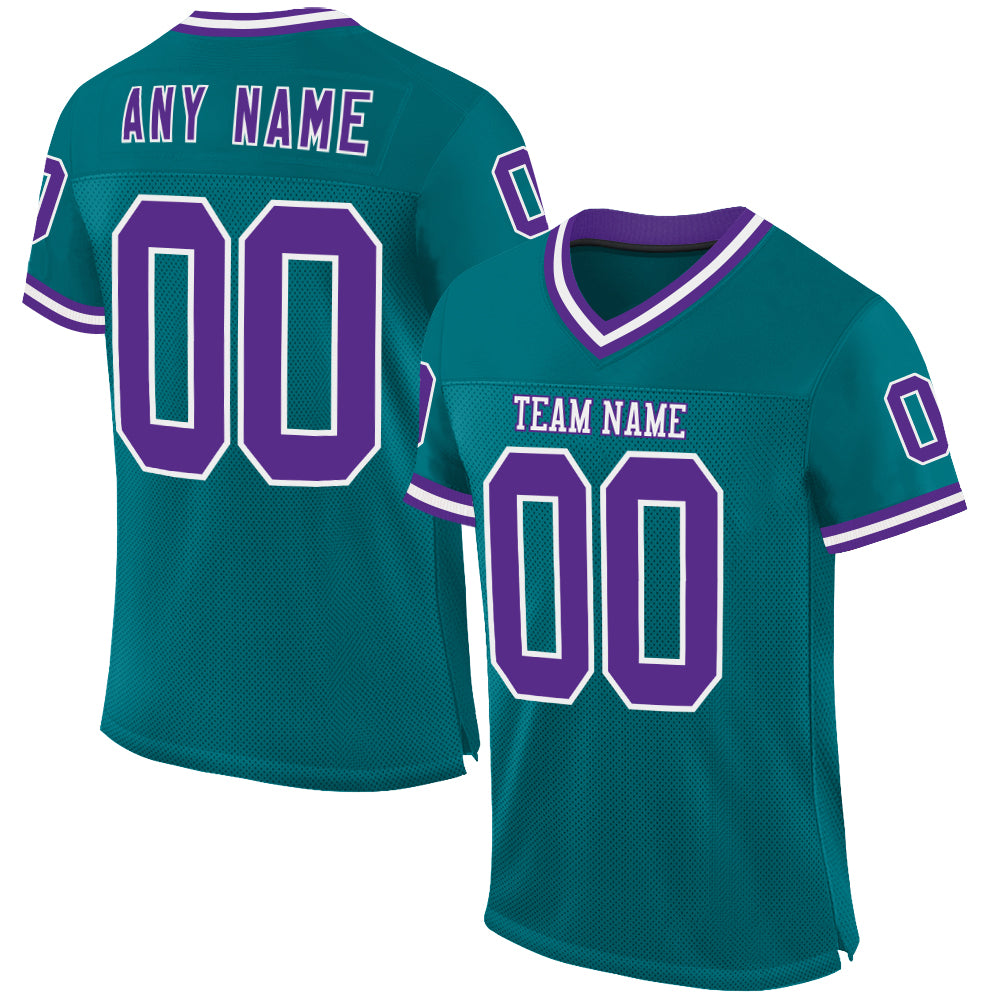 Custom Teal Purple-White Mesh Authentic Throwback Football Jersey - Sky-Custom