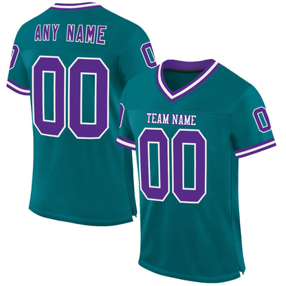 Custom Teal Purple-White Mesh Authentic Throwback Football Jersey - Sky-Custom