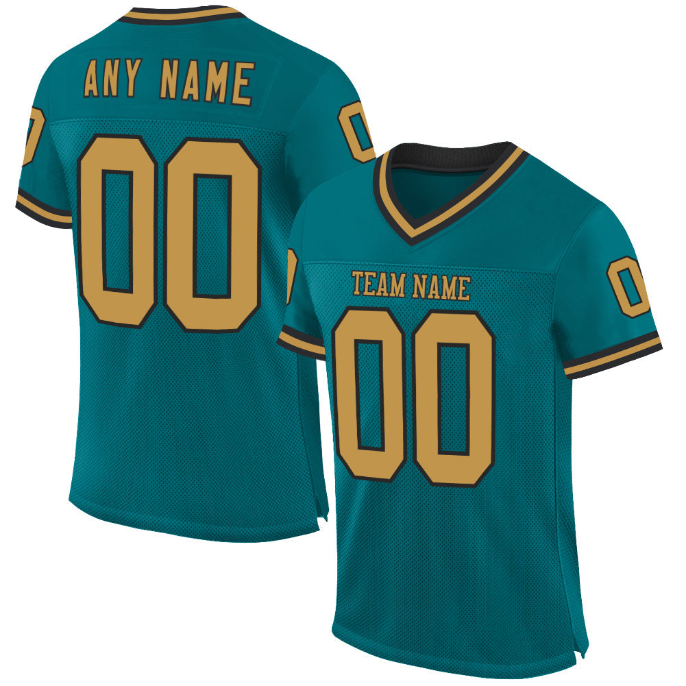Custom Teal Old Gold-Black Mesh Authentic Throwback Football Jersey - Sky-Custom