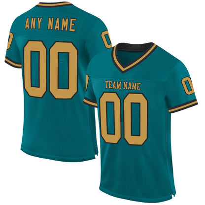 Custom Teal Old Gold-Black Mesh Authentic Throwback Football Jersey - Sky-Custom