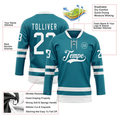 Custom Teal White Hockey Lace Neck Jersey - Sky-Custom