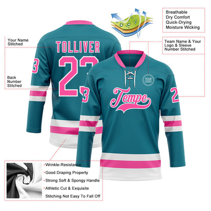Custom Teal Pink-White Hockey Lace Neck Jersey - Sky-Custom