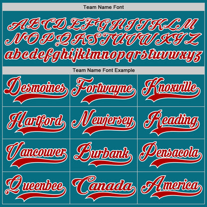Custom Teal Red-White Hockey Lace Neck Jersey - Sky-Custom