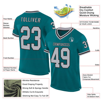 Custom Teal Gray-Black Mesh Authentic Throwback Football Jersey - Sky-Custom