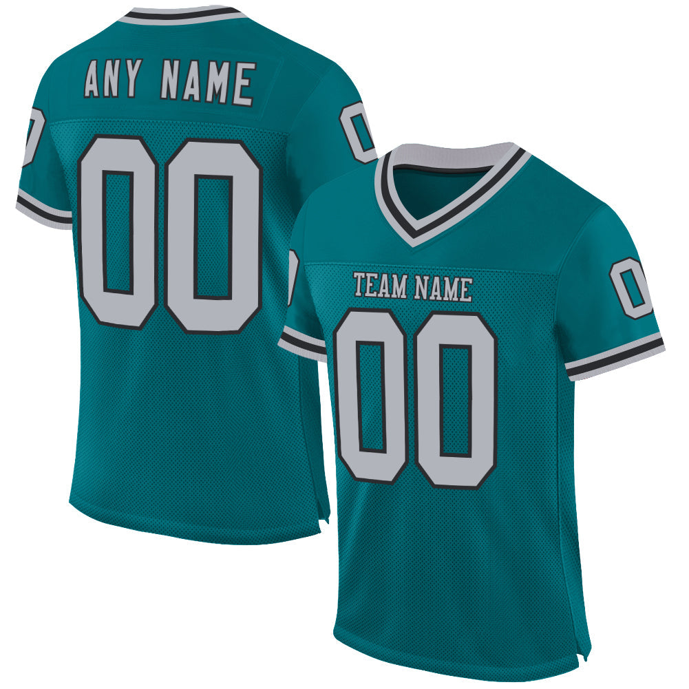 Custom Teal Gray-Black Mesh Authentic Throwback Football Jersey - Sky-Custom