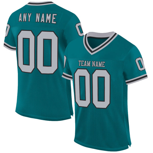 Custom Teal Gray-Black Mesh Authentic Throwback Football Jersey - Sky-Custom