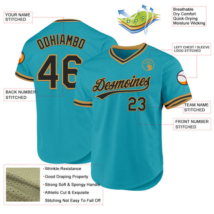Custom Teal Black-Old Gold Authentic Throwback Baseball Jersey - Sky-Custom