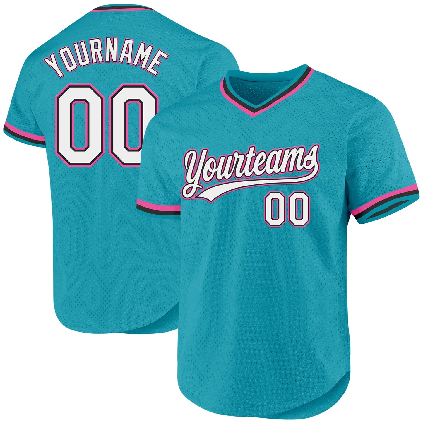 Custom Teal Black-Pink Authentic Throwback Baseball Jersey - Sky-Custom