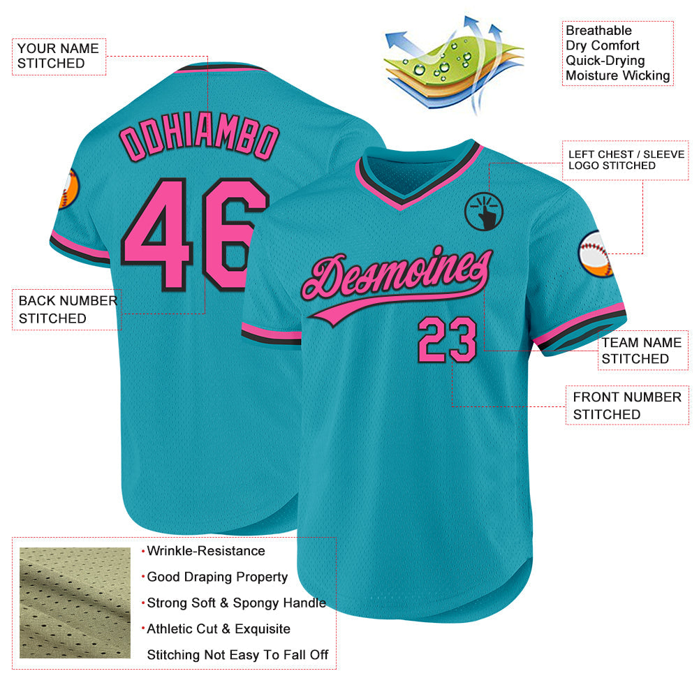 Custom Teal Pink-Black Authentic Throwback Baseball Jersey - Sky-Custom
