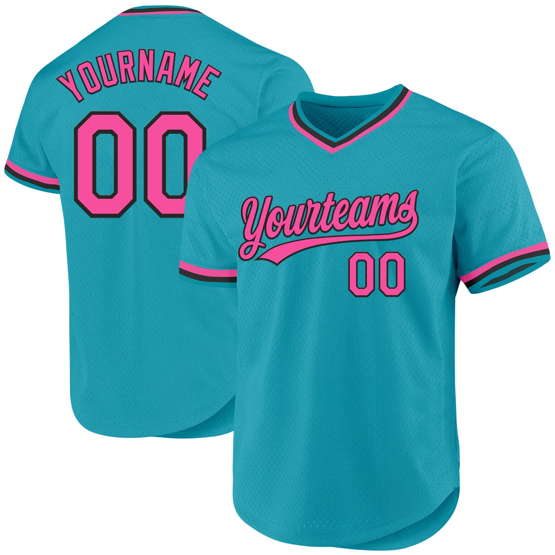 Custom Teal Pink-Black Authentic Throwback Baseball Jersey - Sky-Custom