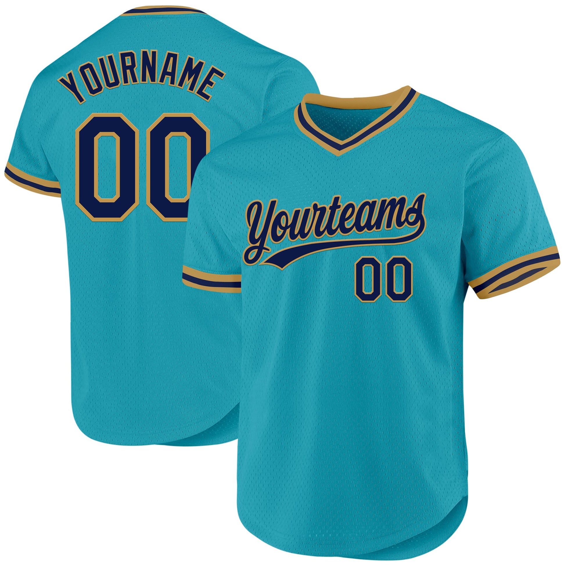 Custom Teal Navy-Old Gold Authentic Throwback Baseball Jersey - Sky-Custom