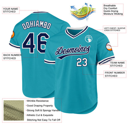 Custom Teal Navy-White Authentic Throwback Baseball Jersey - Sky-Custom