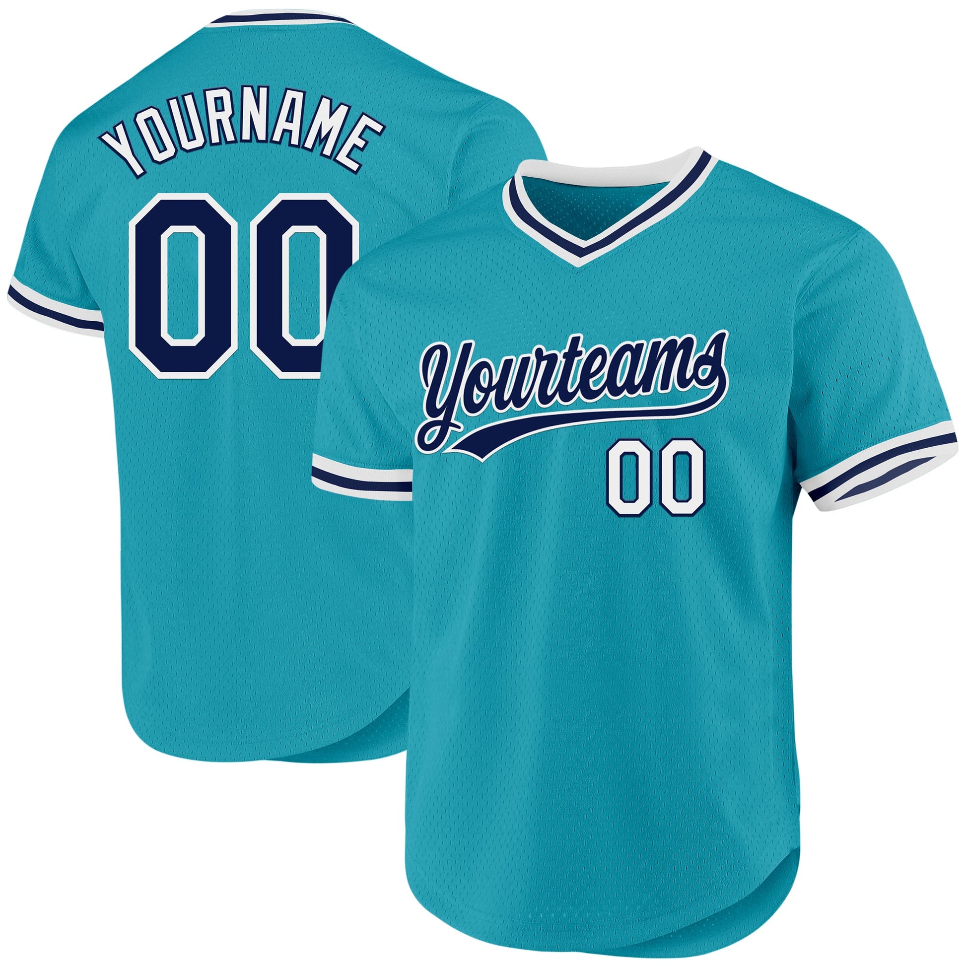 Custom Teal Navy-White Authentic Throwback Baseball Jersey - Sky-Custom