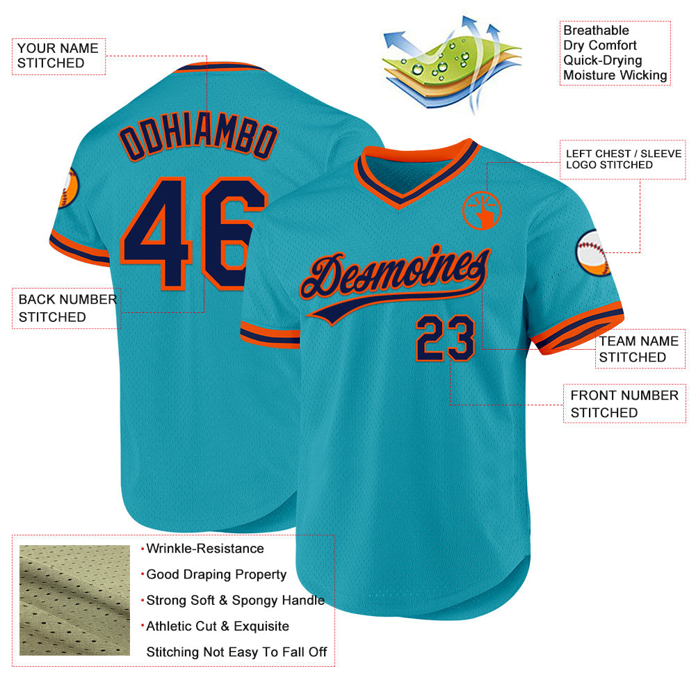 Custom Teal Navy-Orange Authentic Throwback Baseball Jersey - Sky-Custom