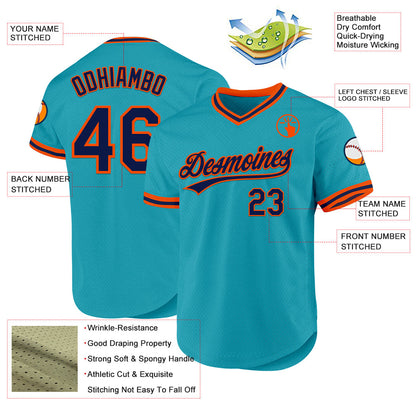 Custom Teal Navy-Orange Authentic Throwback Baseball Jersey - Sky-Custom