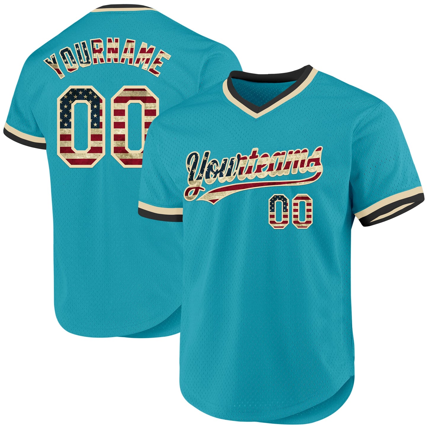 Custom Teal Vintage USA Flag Cream-Black Authentic Throwback Baseball Jersey - Sky-Custom