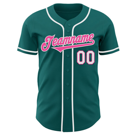 Custom Teal Pink-White Authentic Baseball Jersey - Sky-Custom