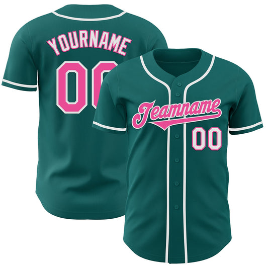 Custom Teal Pink-White Authentic Baseball Jersey - Sky-Custom