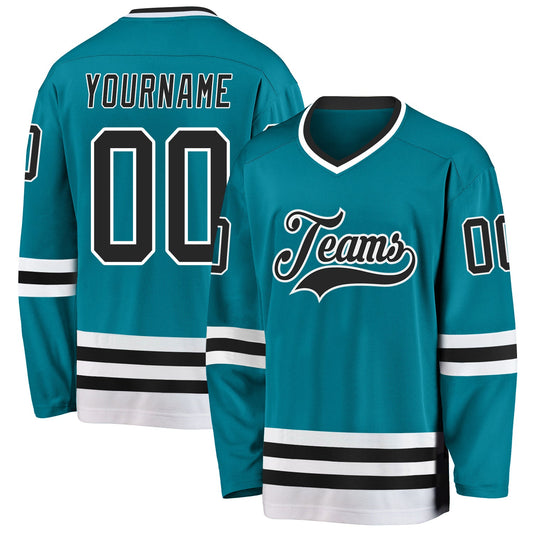 Custom Teal Black-White Hockey Jersey - Sky-Custom