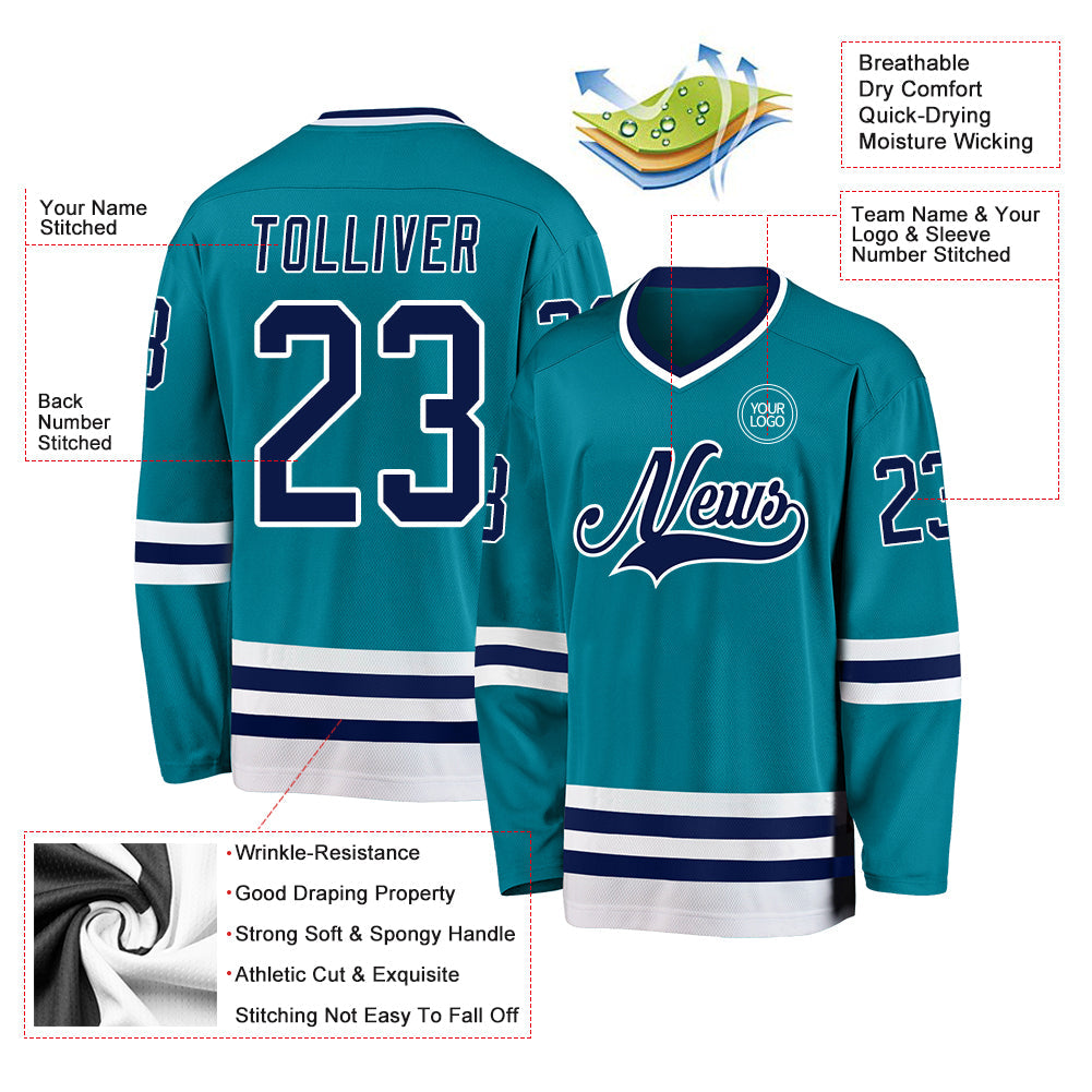 Custom Teal Navy-White Hockey Jersey - Sky-Custom