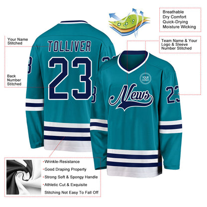 Custom Teal Navy-White Hockey Jersey - Sky-Custom