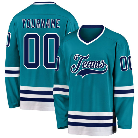 Custom Teal Navy-White Hockey Jersey - Sky-Custom