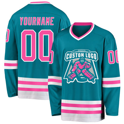 Custom Teal Pink-White Hockey Jersey - Sky-Custom